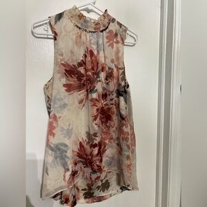 White House Black Market sleeveless floral mock neck blouse, size L